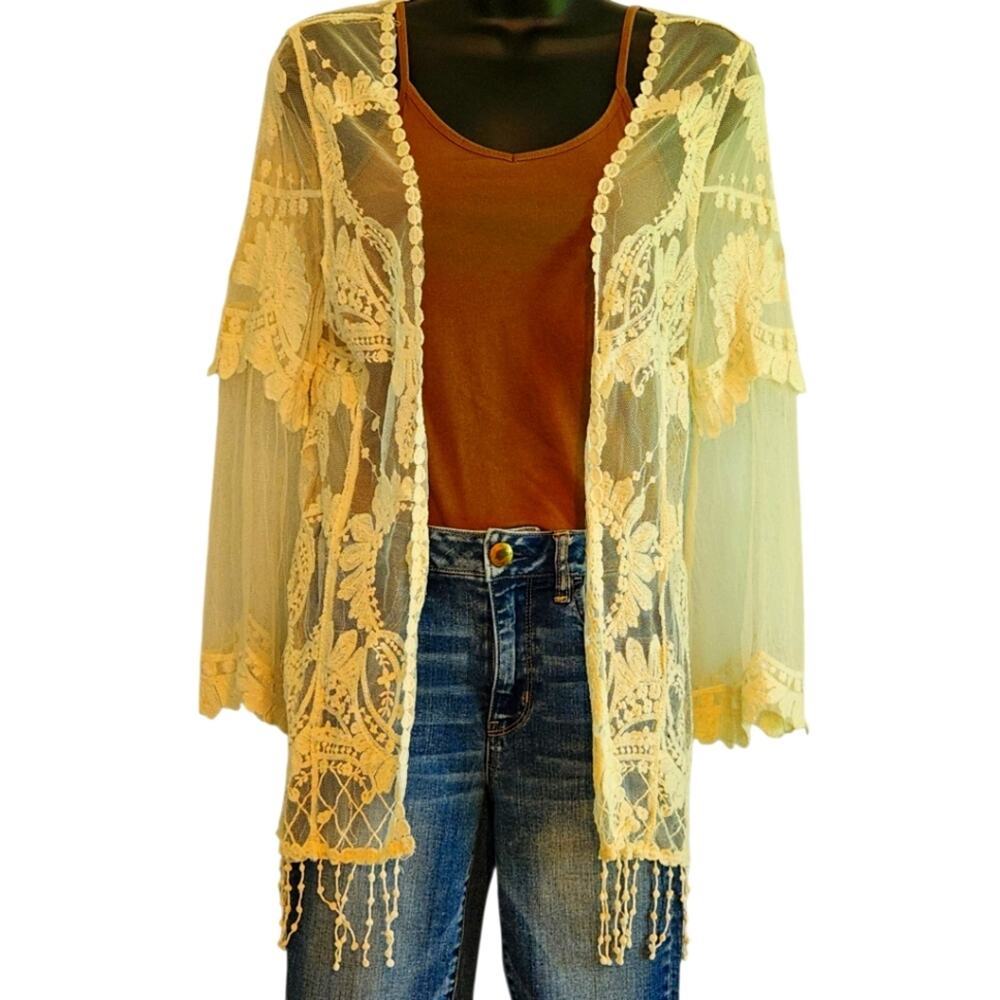 Blu Pepper lace cardigan duster cream sheer size M